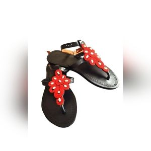 Handmade beaded leather sandals